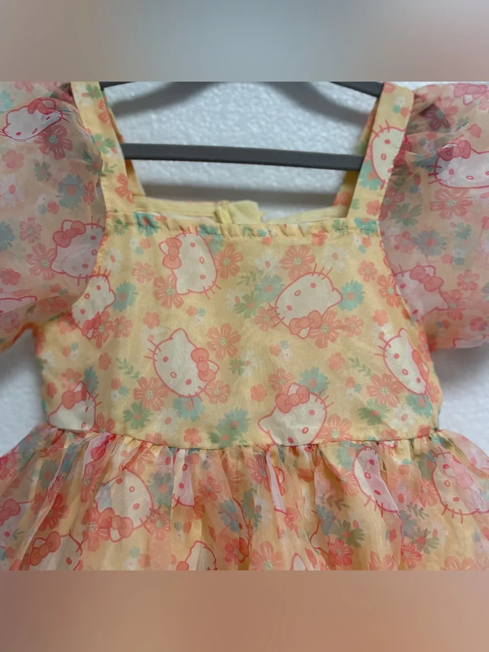 Hello Kitty Yellow and Pink Floral Puff-Sleeve Dress Costume